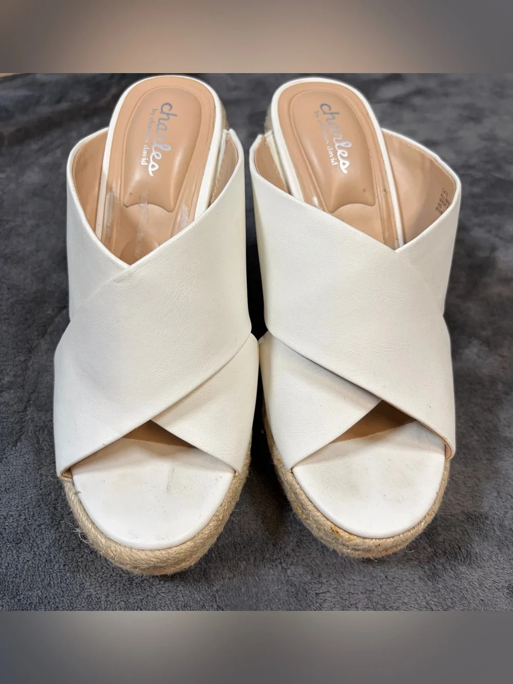 Charles By Charles David White Cross-Strap Espadrille Wedge Mules